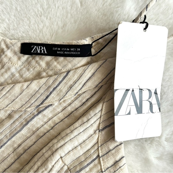 Zara Belted Striped Dress Beige Size Medium NWT - Picture 3 of 16
